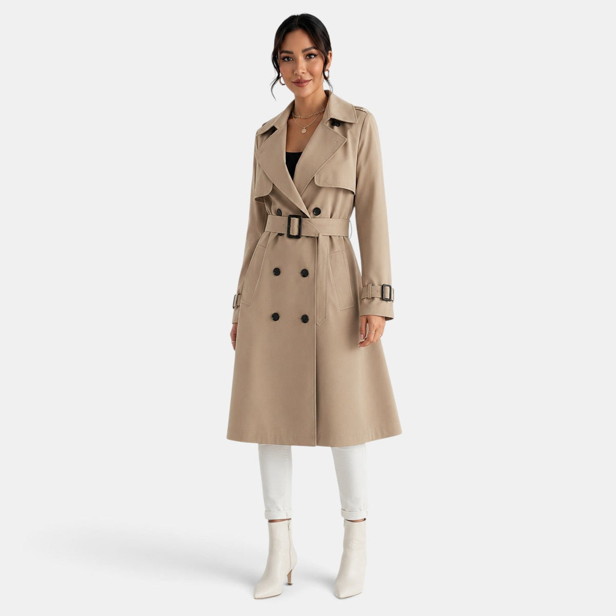 Gabardina Larga Mujer Elegante de Doble Botonadura