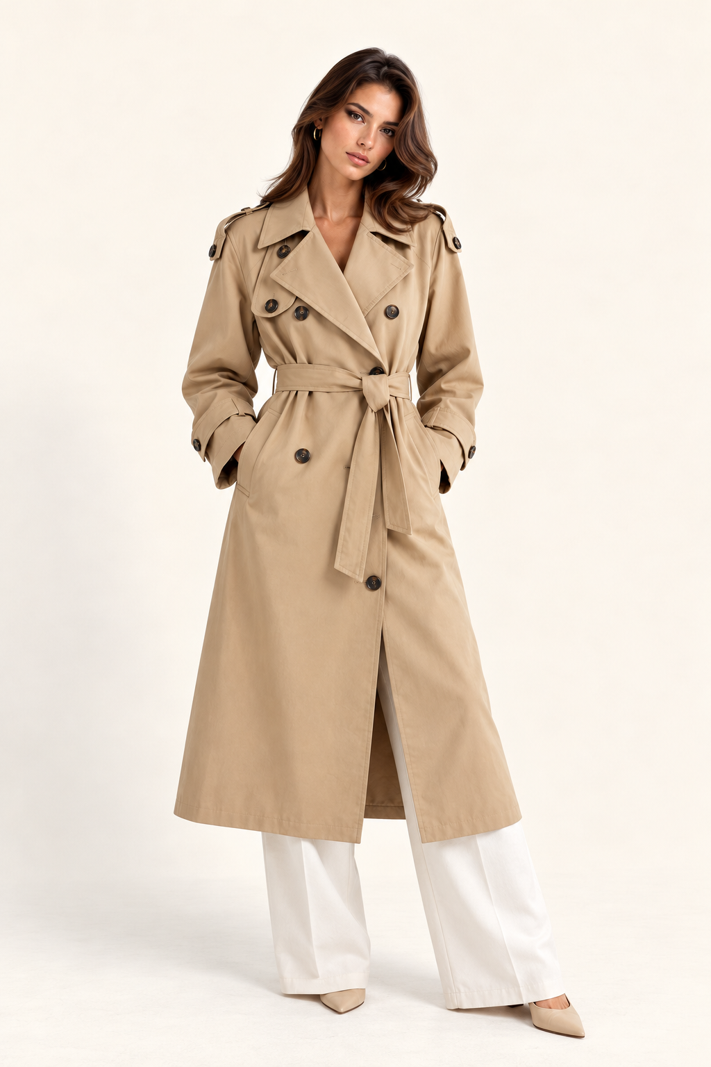 Gabardina trench color arena de corte relajado para mujer