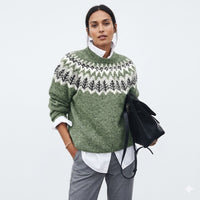 Jersey verde de canalé con cuello redondo para mujer