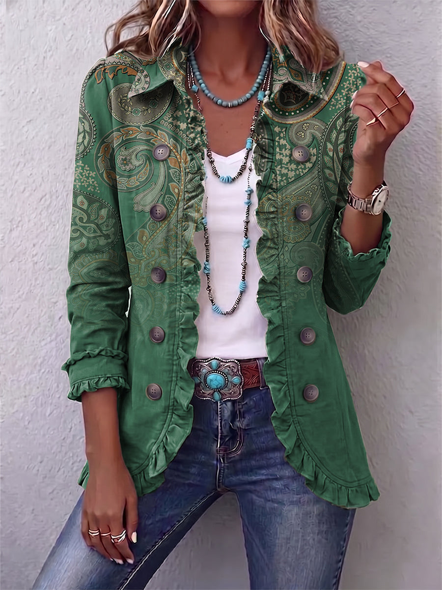 Jacinta | Green Cashmere Ruffled Jacket