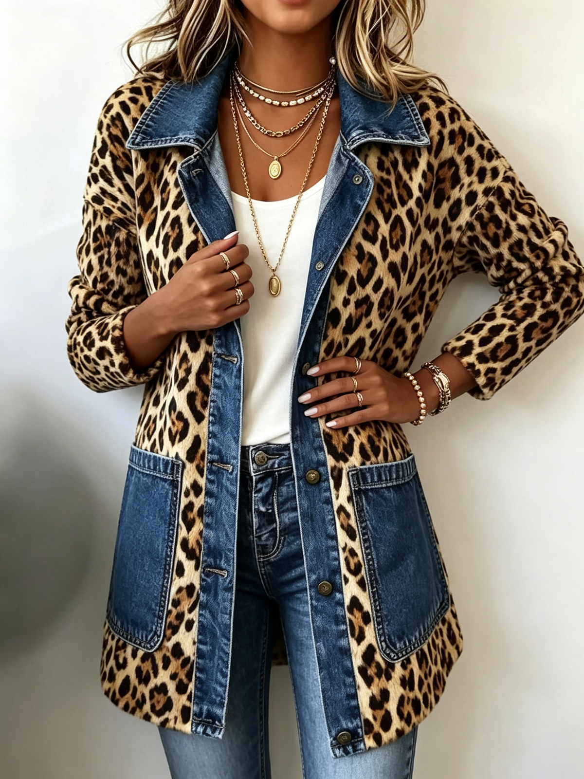 Lorena | Long Leopard Jacket with Jeans