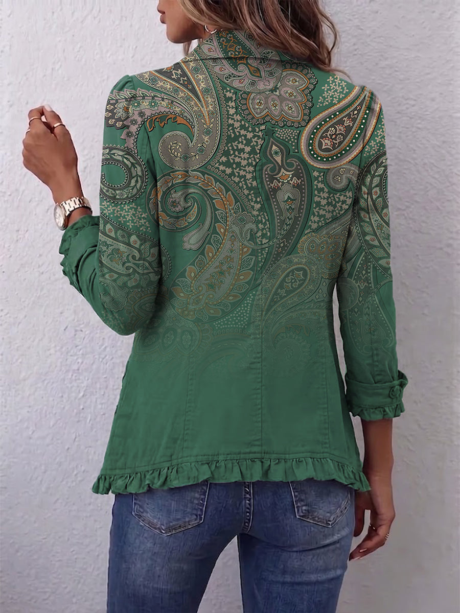 Jacinta | Green Cashmere Ruffled Jacket