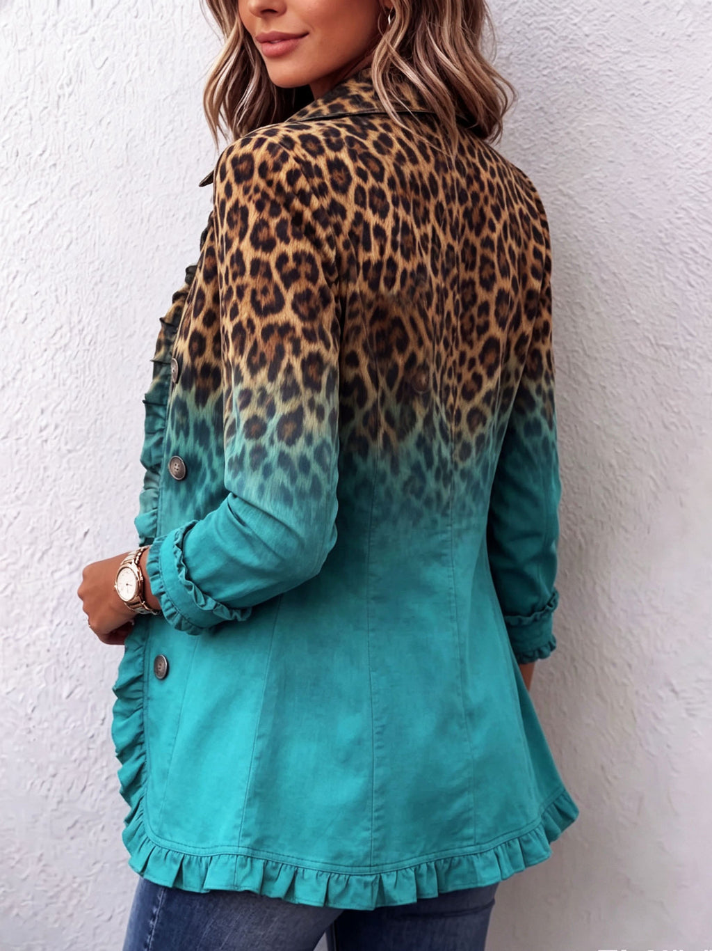 Mercedes | Leopard Ombré Ruffle Blazer Jacket