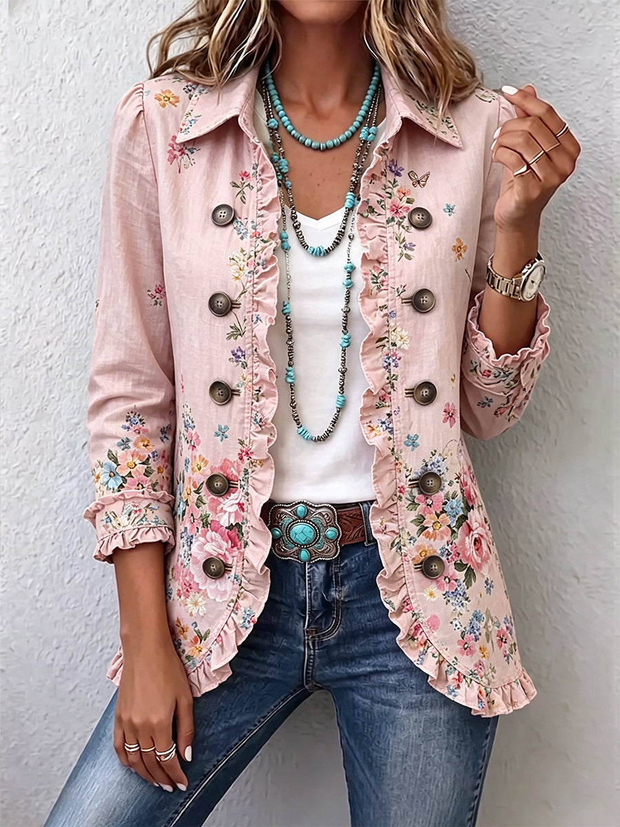 Araceli | Floral Ruffled Button-Down Jacket