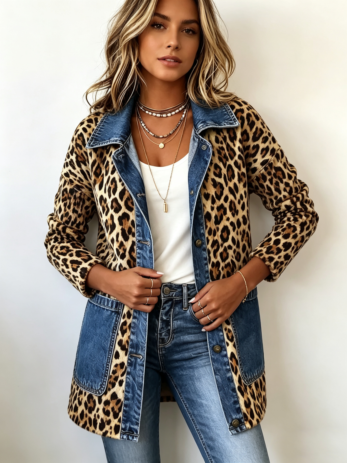 Lorena | Long Leopard Jacket with Jeans