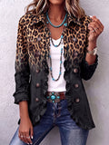Sabina | Black Leopard Print Ruffled Blazer Jacket