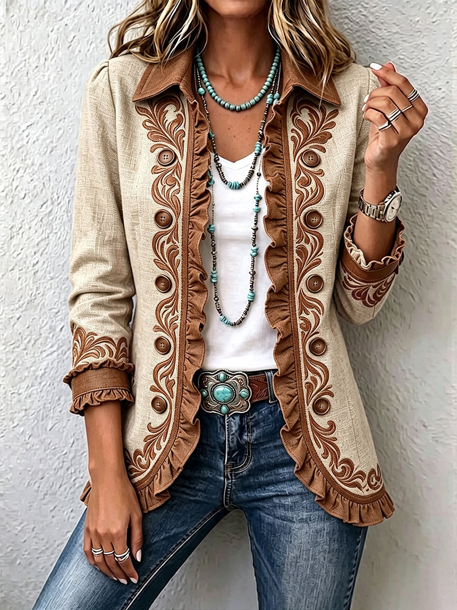 Almudena | Embroidered Floral Ruffled Jacket