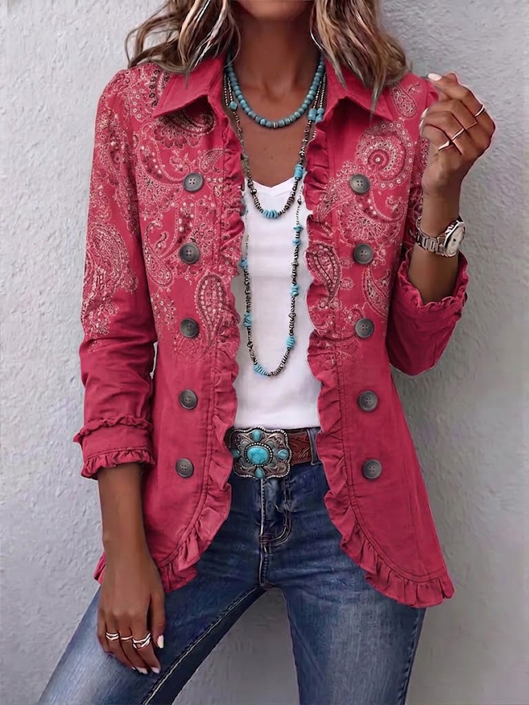 Adoration | Pink Cashmere Ruffle Jacket