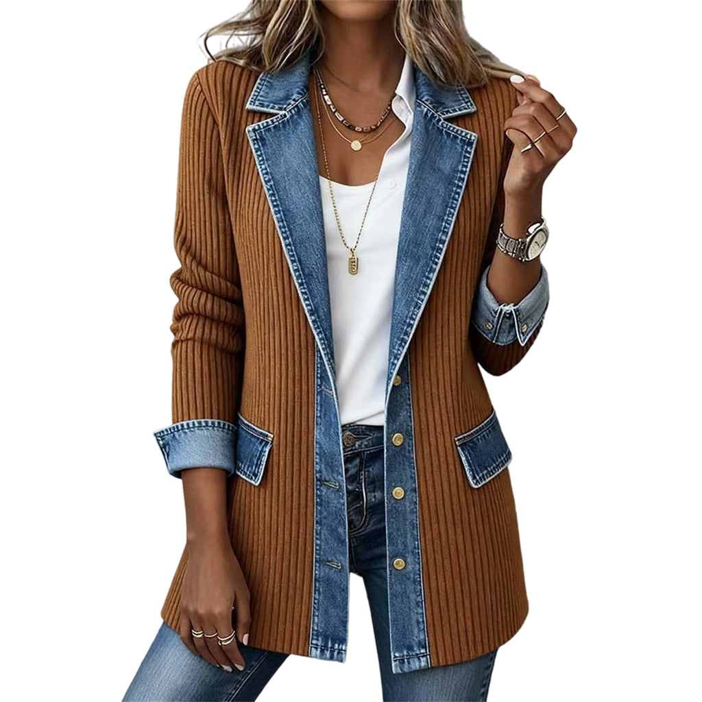 Lea - Ribbed Knit Denim Jacket