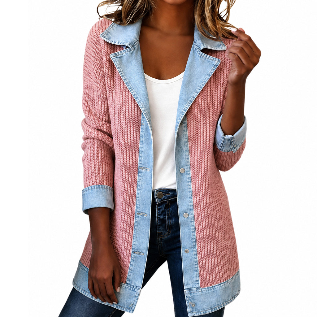 Lea - Ribbed Knit Denim Jacket