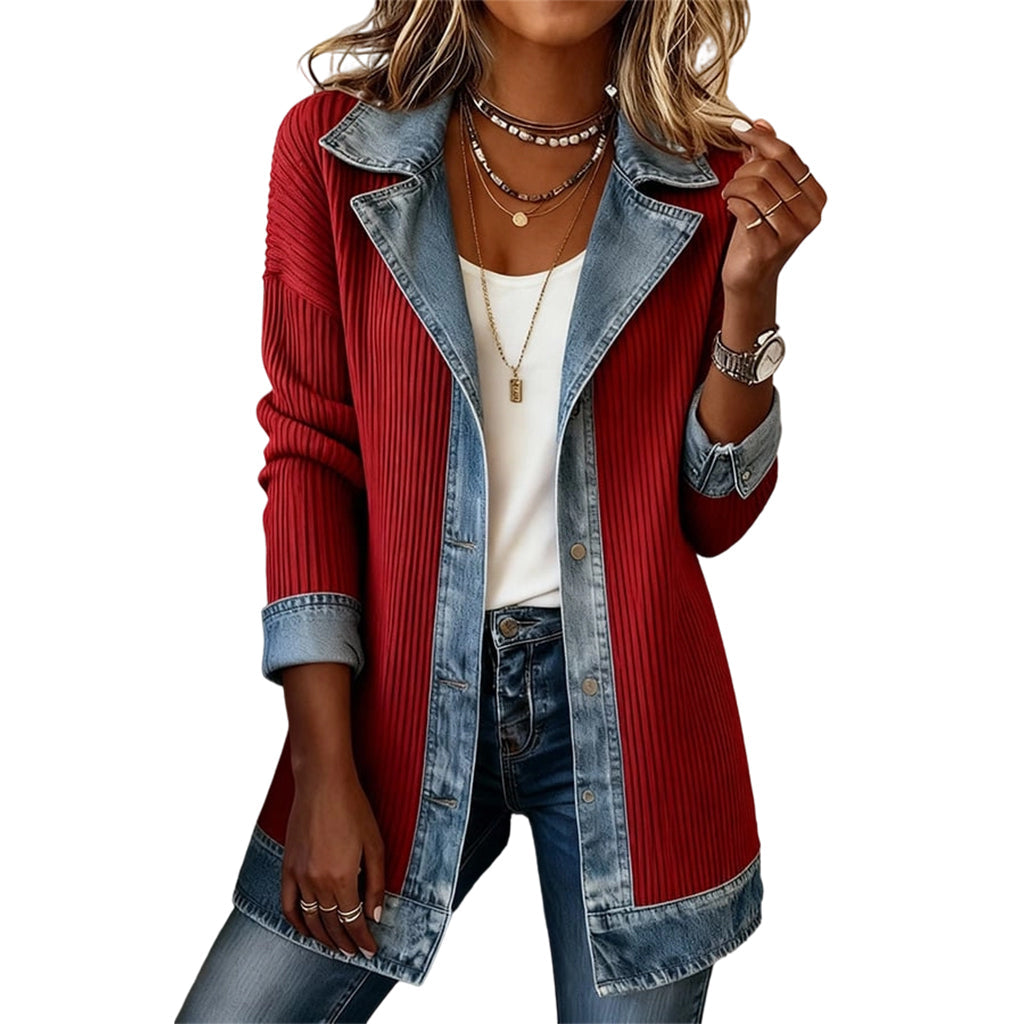 Lea - Ribbed Knit Denim Jacket