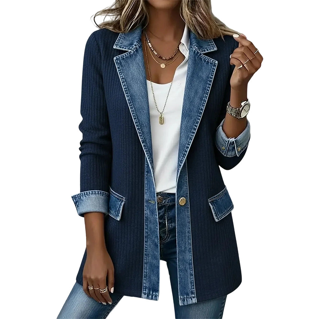 Lea - Ribbed Knit Denim Jacket