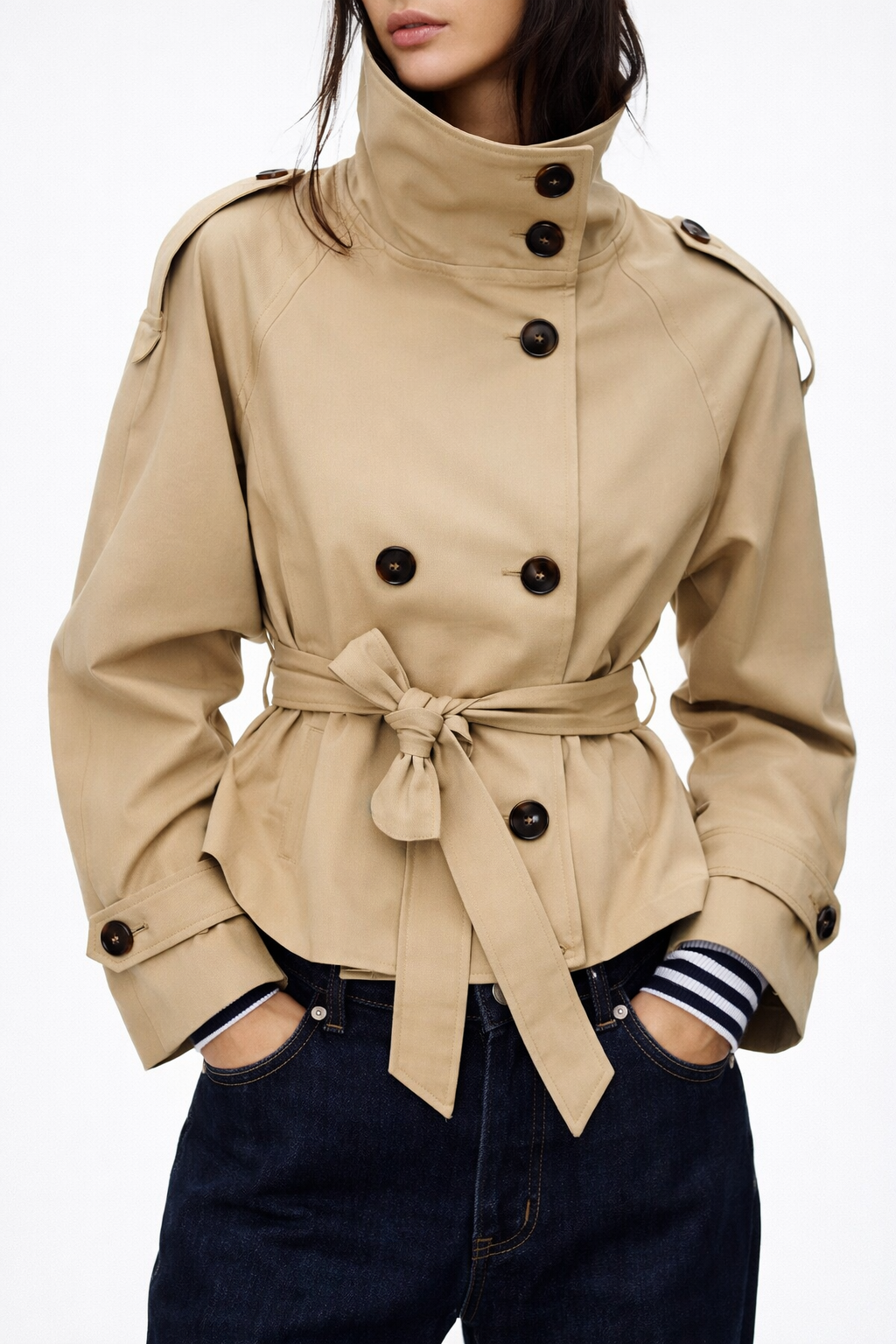 Trench Beige Mujer de Doble Botonadura