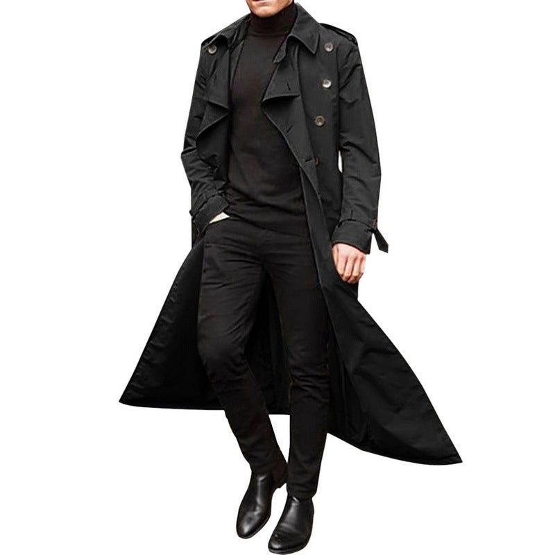 Trench Hombre Largo Clásico de Doble Botonadura