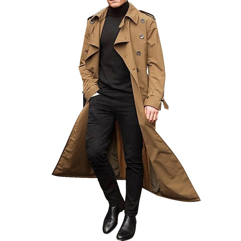 Trench Hombre Largo Clásico de Doble Botonadura