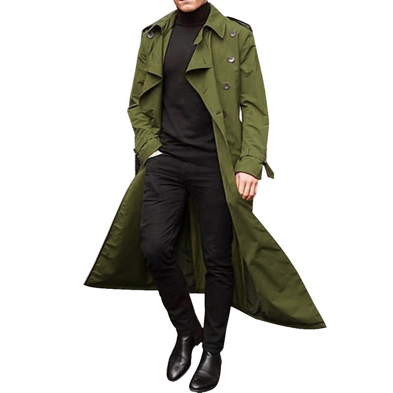 Trench Hombre Largo Clásico de Doble Botonadura