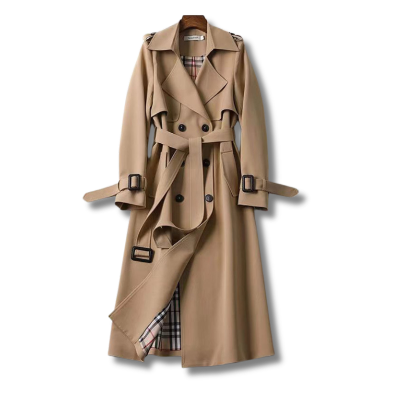 Trench Mujer Largo con Cinturón y Doble Botonadura