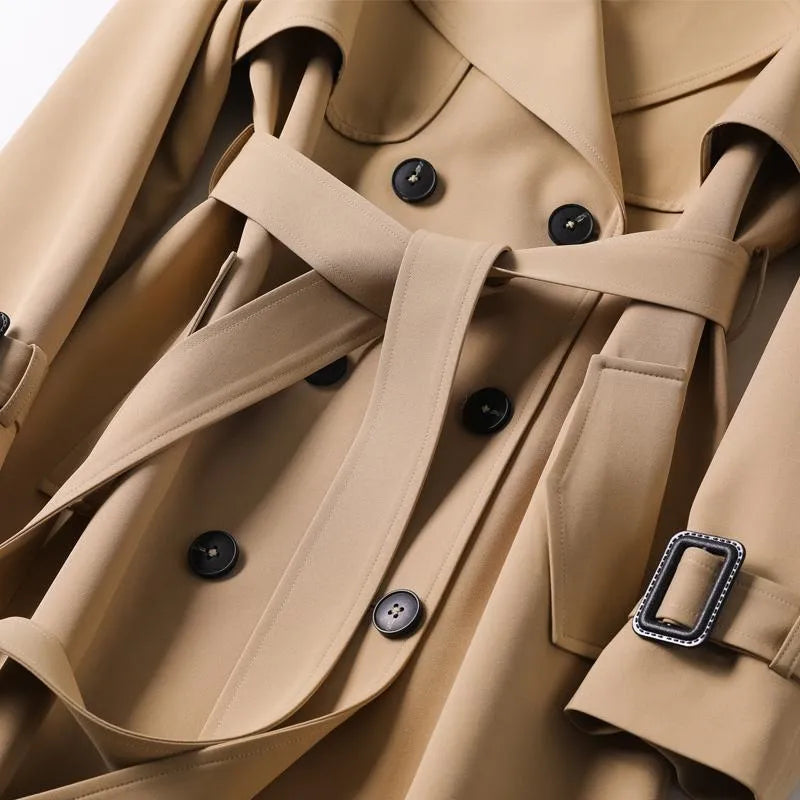 Trench Mujer Largo con Cinturón y Doble Botonadura